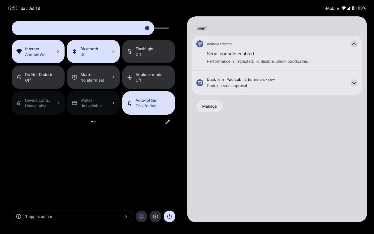 DuckTerm Android 태블릿 백그라운드 세션 유지 알림